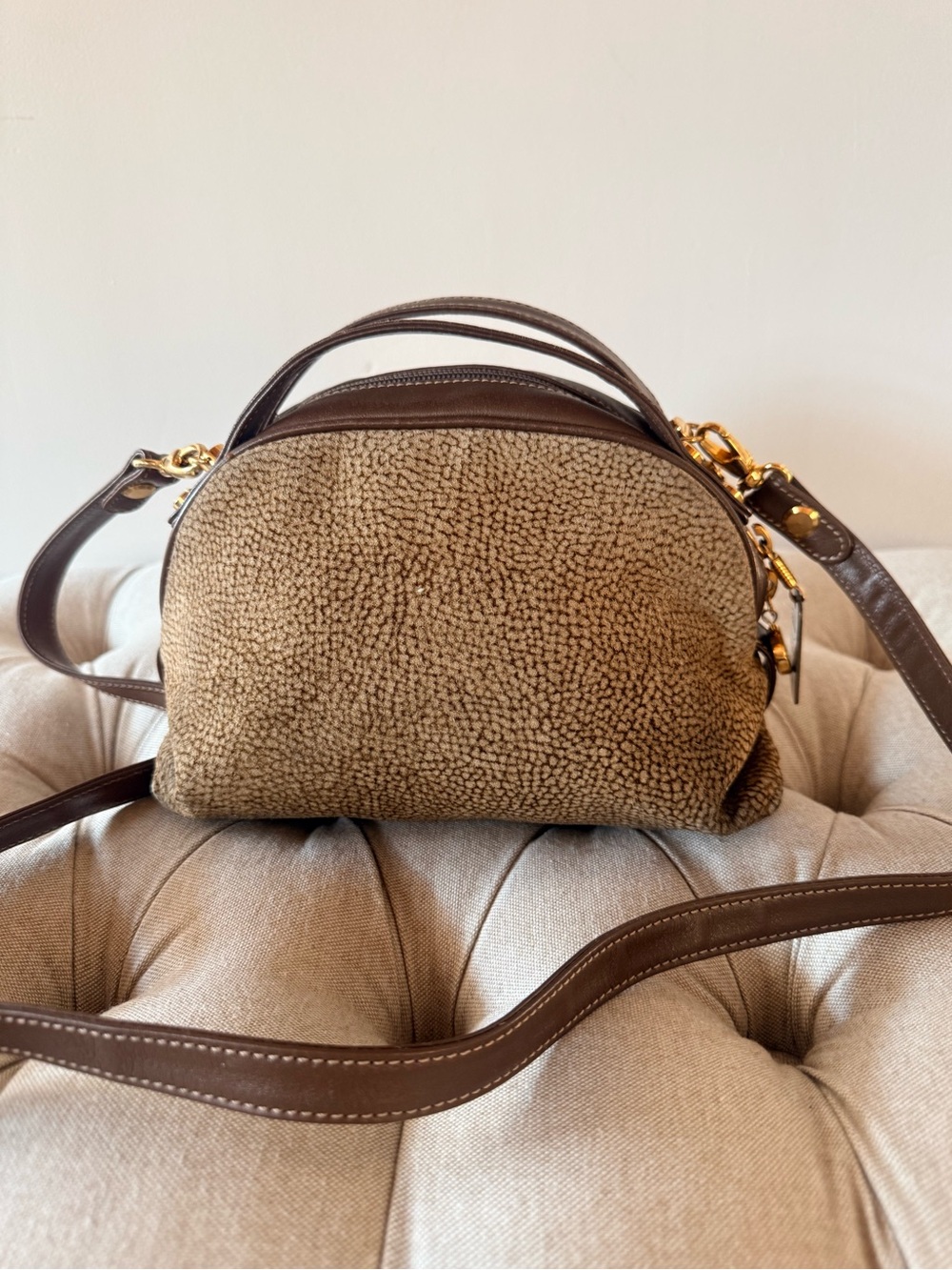 Vintage Borbonese Redwall Suede Mini Dome Bag Crossbody Set